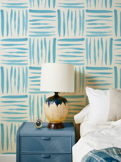 'Watercolor Weave Large' Grasscloth' Wallpaper by Wallshoppe - Light Blue