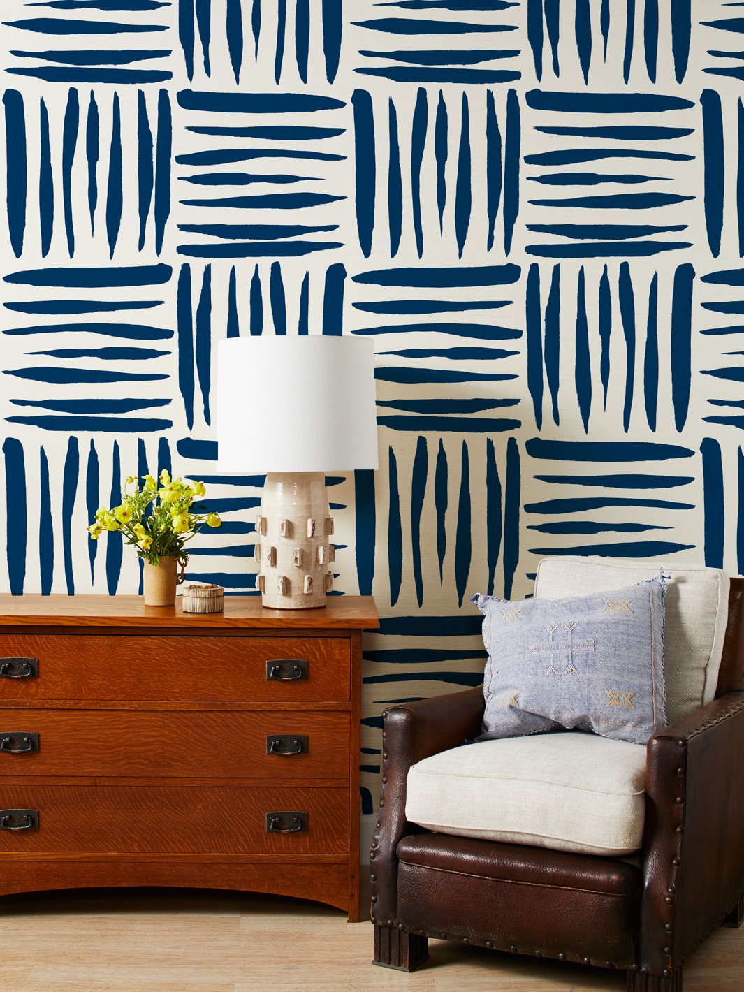 watercolor weave large solid navy grasscloth