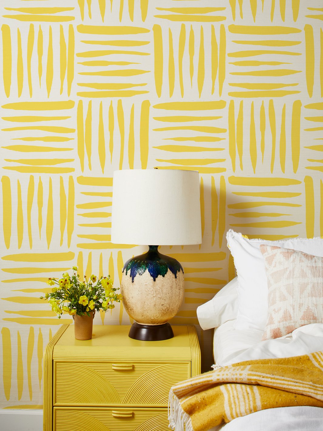 'Watercolor Weave Large' Grasscloth' Wallpaper by Wallshoppe - Yellow