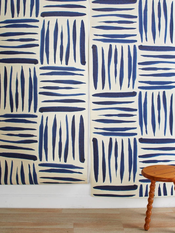 watercolor weave large blue grasscloth