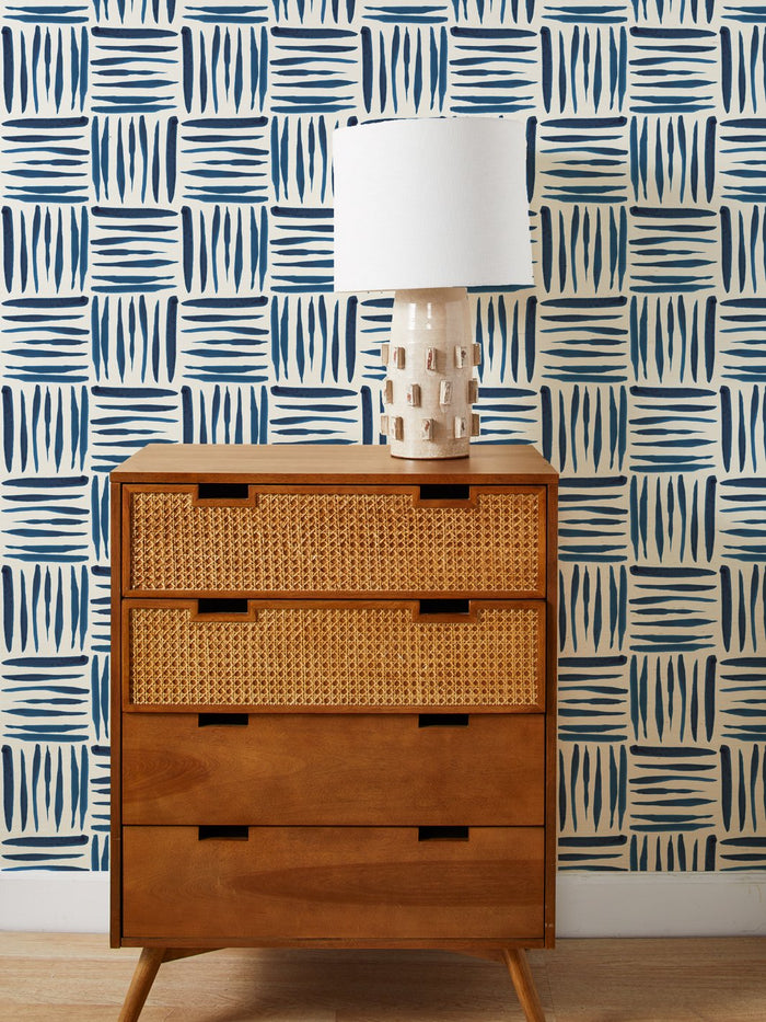 'Watercolor Weave Small' Grasscloth Wallpaper by Wallshoppe - Blue