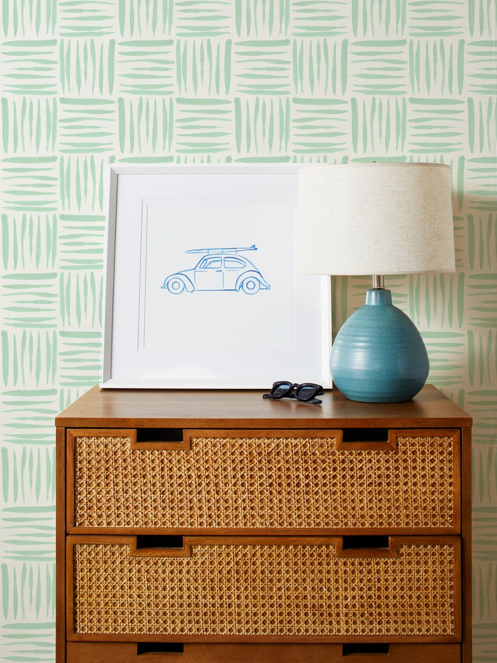 watercolor weave small green grasscloth