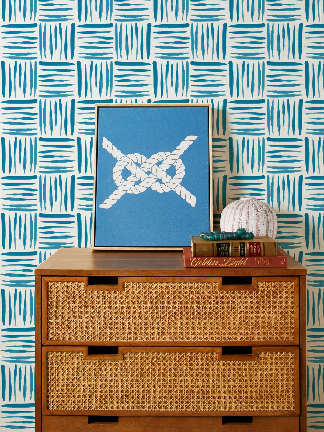 'Watercolor Weave Small' Grasscloth' Wallpaper by Wallshoppe - Lapis