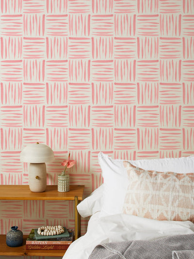'Watercolor Weave Small' Grasscloth' Wallpaper by Wallshoppe - Pink