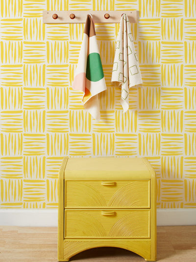 'Watercolor Weave Small' Grasscloth' Wallpaper by Wallshoppe - Yellow