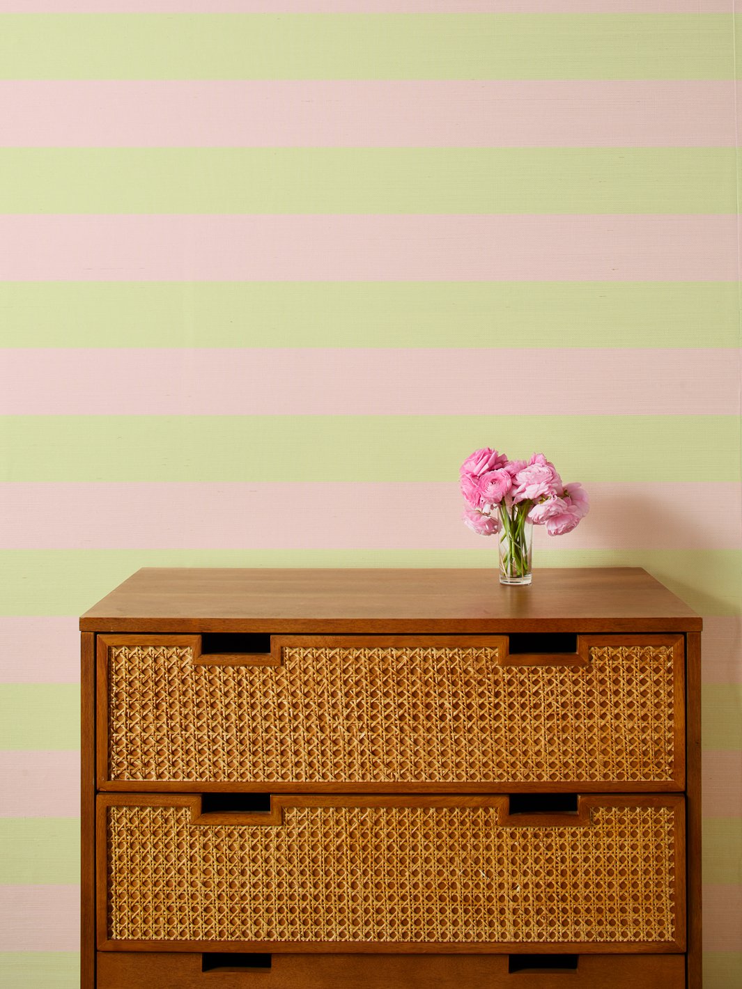 'Wide Stripe Two Color' Grasscloth' Wallpaper by Wallshoppe - Acid Pink