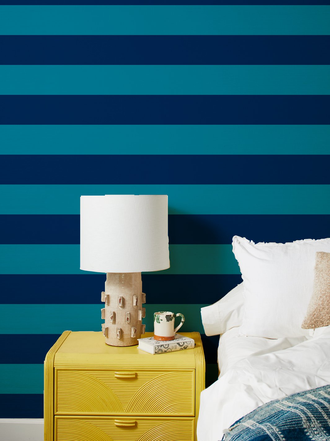 'Wide Stripe Two Color' Grasscloth' Wallpaper by Wallshoppe - Lapis Navy