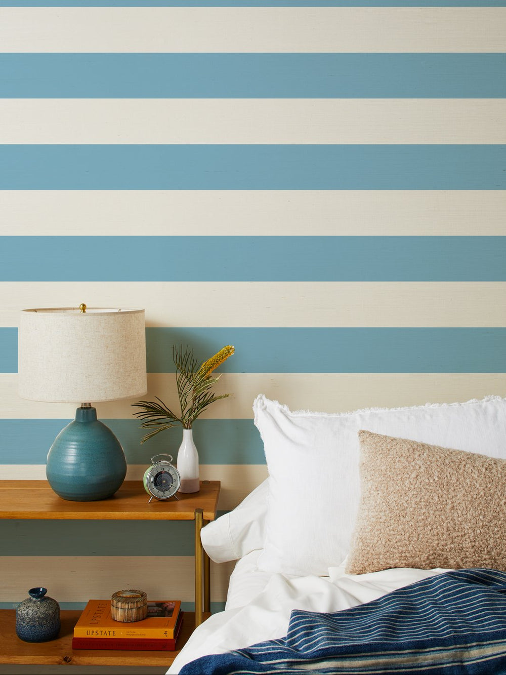 wide stripe cornflower grasscloth