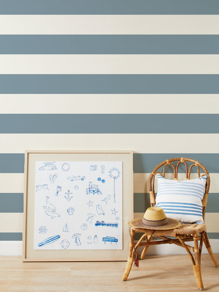 'Wide Stripe' Grasscloth Wallpaper by Wallshoppe - French Blue