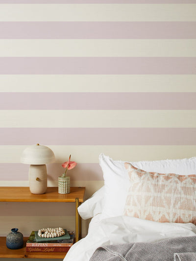 'Wide Stripe' Grasscloth' Wallpaper by Wallshoppe - Lavender