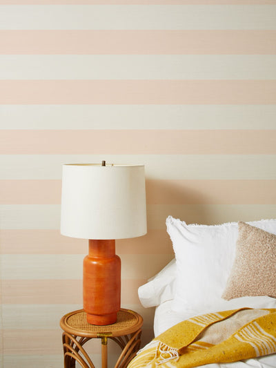 'Wide Stripe' Grasscloth' Wallpaper by Wallshoppe - Peach
