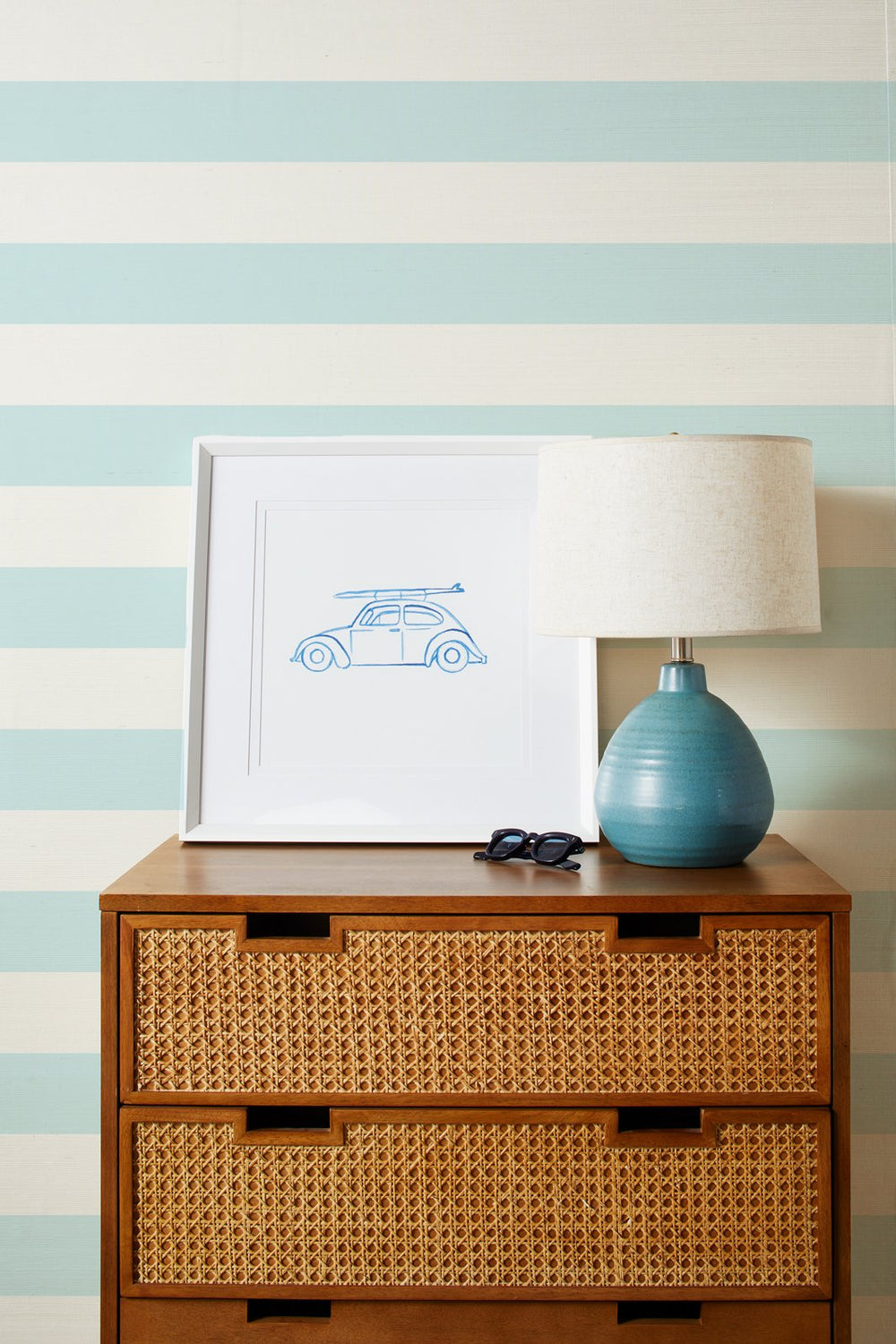 wide stripe sky grasscloth