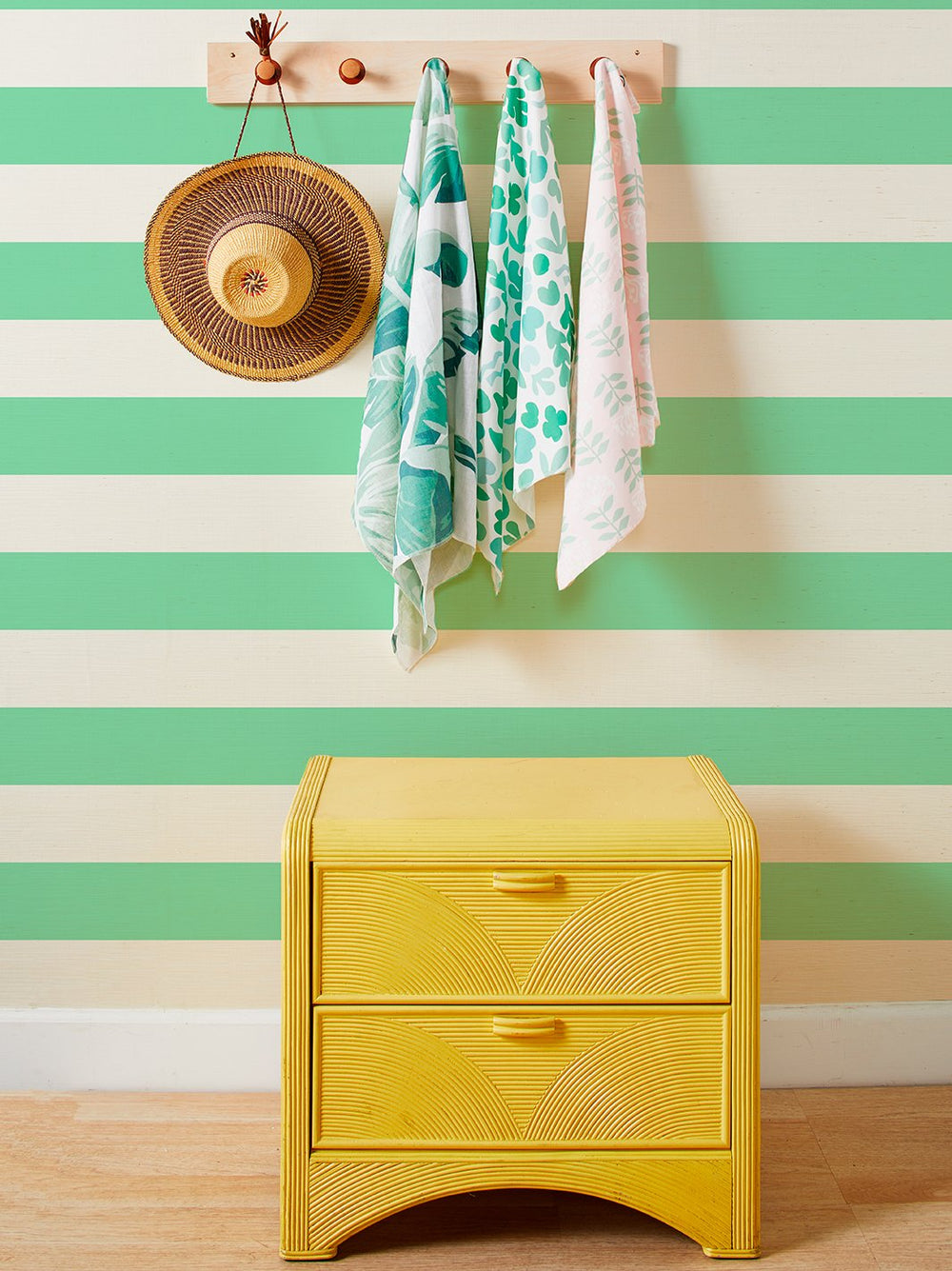 wide stripe spring green grasscloth