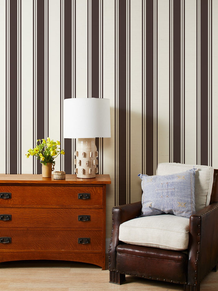 'Yorkshire Stripe' Grasscloth Wallpaper by Wallshoppe - Chocolate