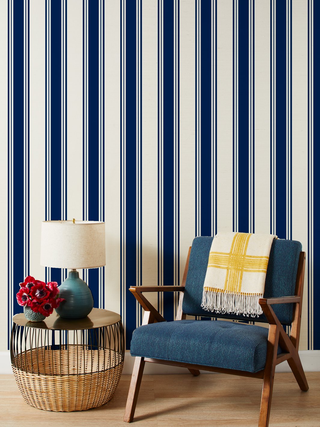 'Yorkshire Stripe' Grasscloth' Wallpaper by Wallshoppe - Navy