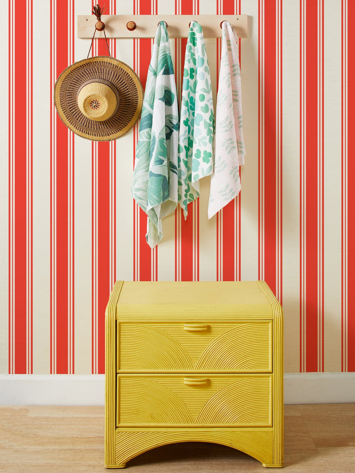 'Yorkshire Stripe' Grasscloth Wallpaper by Wallshoppe - Red