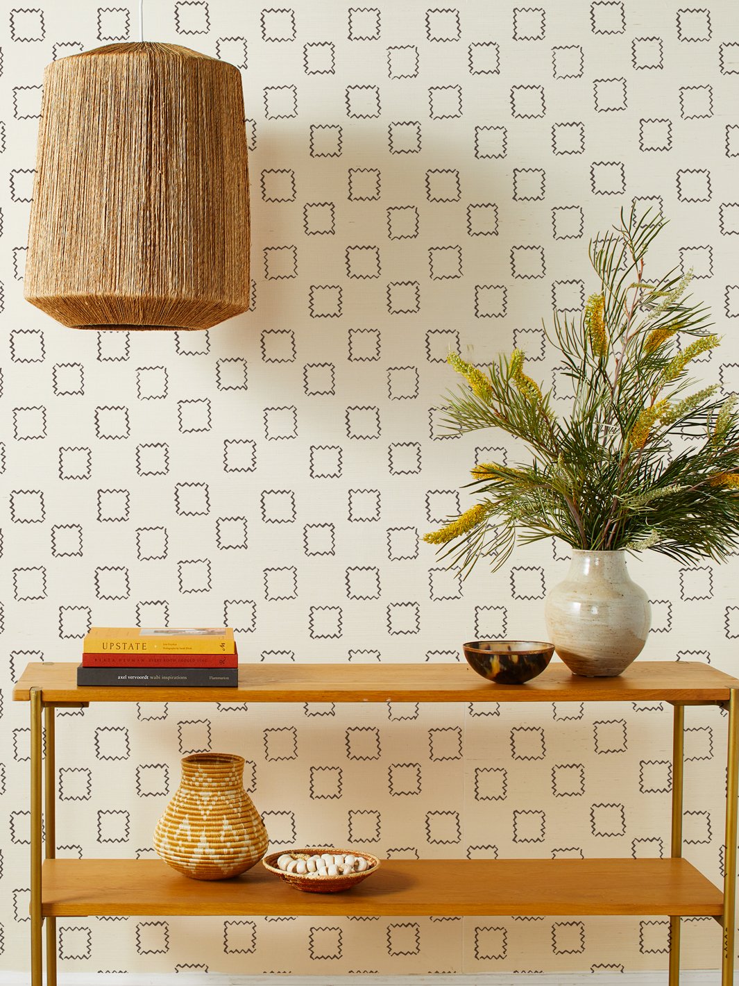 'Zag Square' Grasscloth' Wallpaper by Nathan Turner - Chocolate
