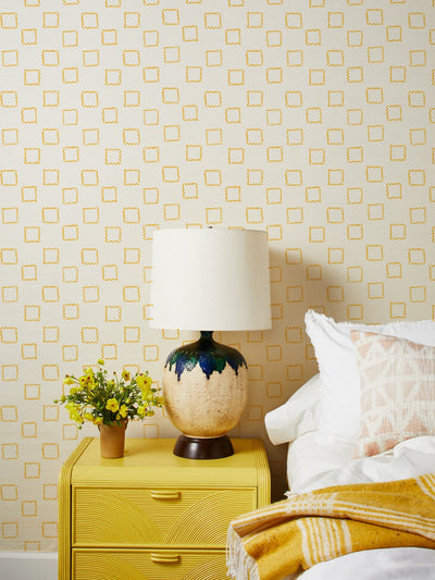'Zag Square' Grasscloth' Wallpaper by Nathan Turner - Gold