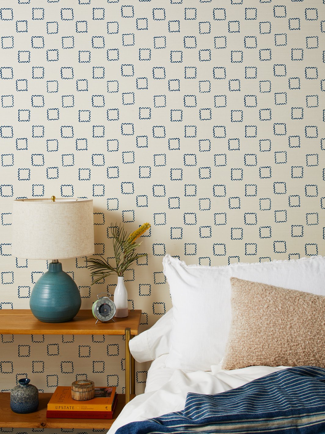 zag square navy grasscloth