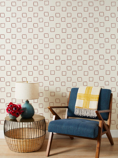 'Zag Square' Grasscloth' Wallpaper by Nathan Turner - Rust