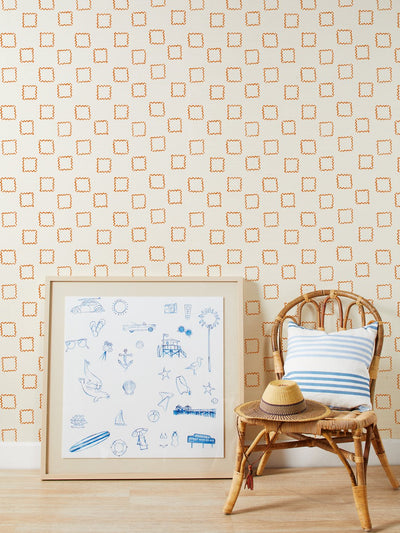 'Zag Square' Grasscloth' Wallpaper by Nathan Turner - Terracotta
