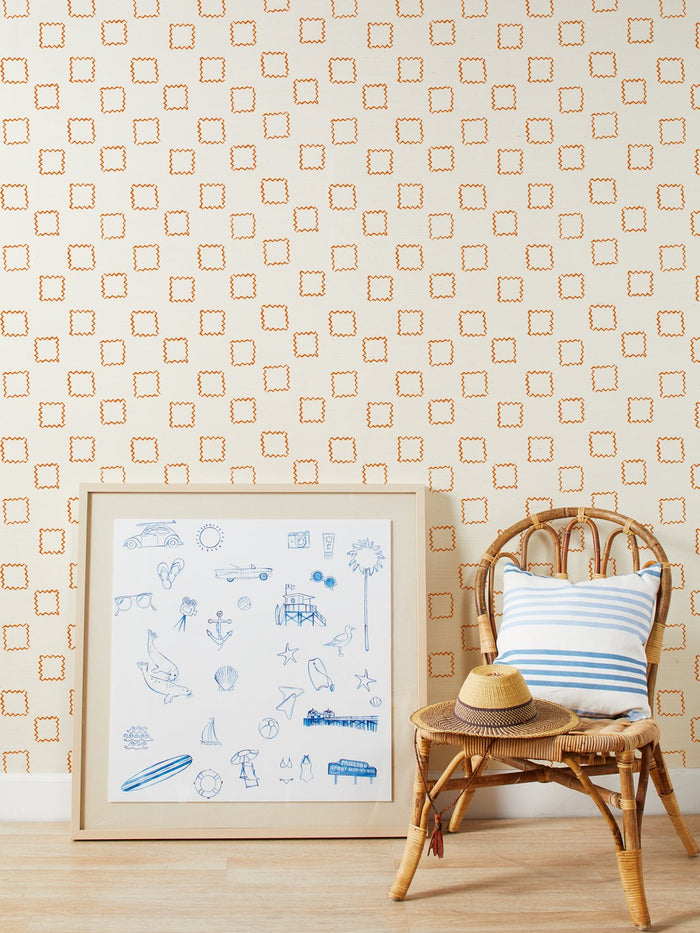 'Zag Square' Grasscloth Wallpaper by Nathan Turner - Terracotta
