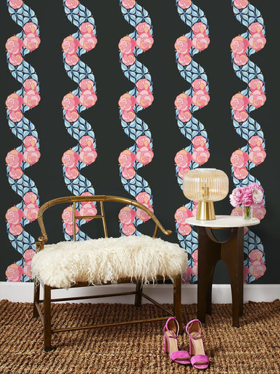 groovy floral stripe wallpaper by barbie charcoal