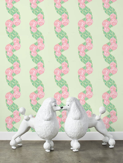 groovy floral stripe wallpaper by barbie pistachio