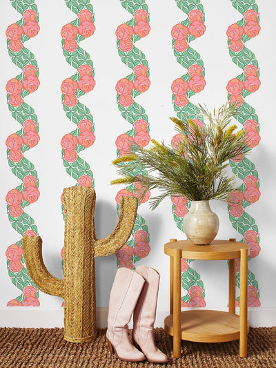 'Groovy Floral Stripe' Wallpaper by Barbie™ - Watermelon