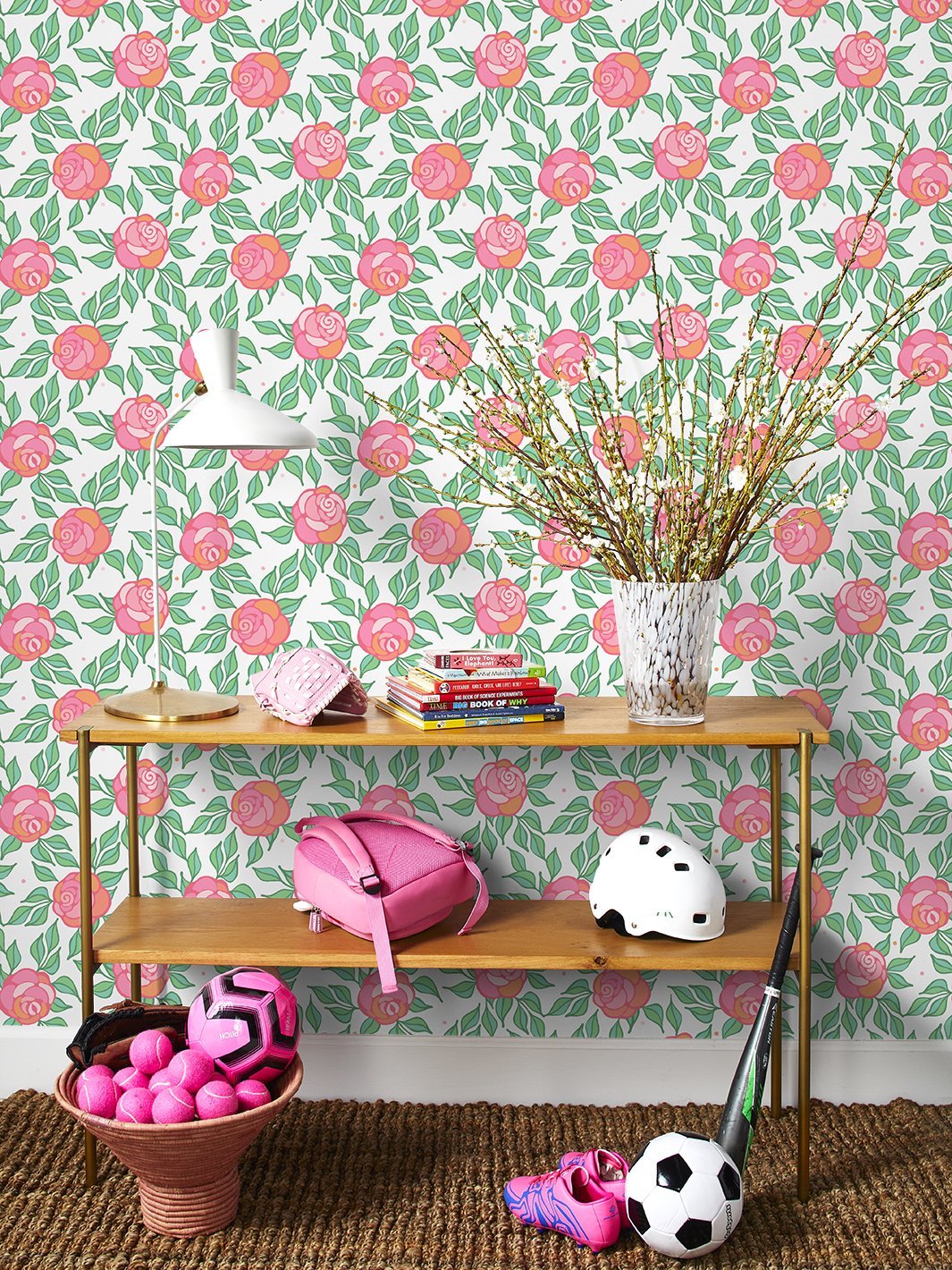 'Groovy Floral' Wallpaper by Barbie™ - Berry