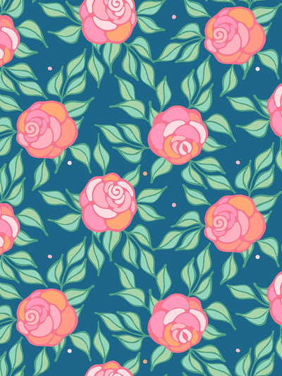 'Groovy Floral' Wallpaper by Barbie™ - Cadet Blue