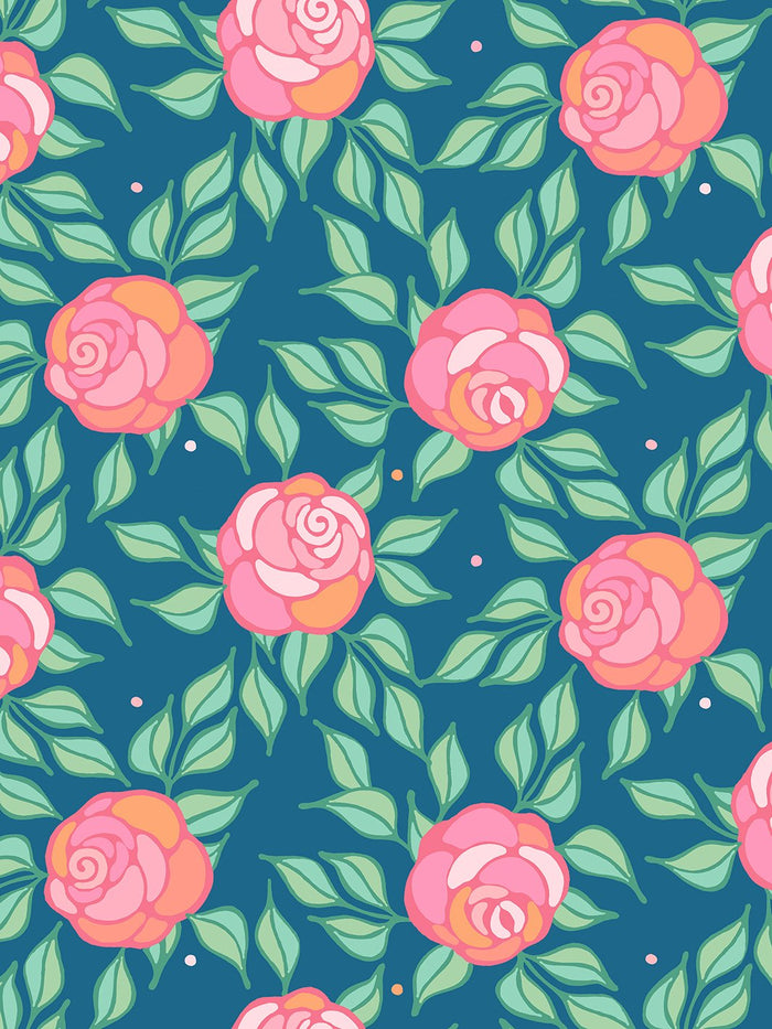 'Groovy Floral' Wallpaper by Barbie™ - Cadet Blue