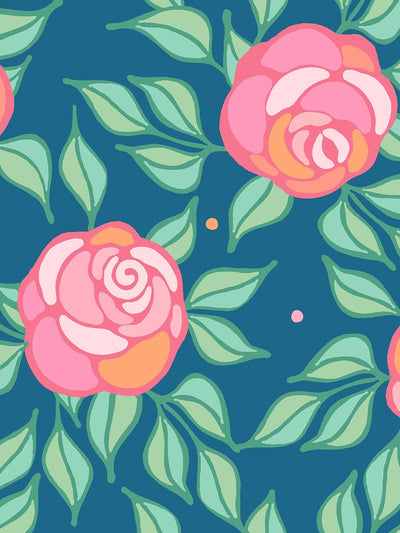 'Groovy Floral' Wallpaper by Barbie™ - Cadet Blue