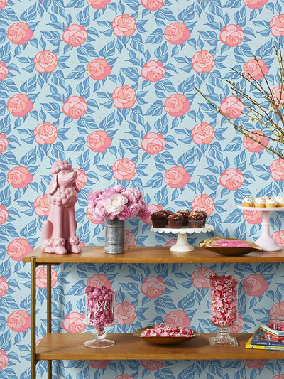 'Groovy Floral' Wallpaper by Barbie™ - Baby Blue