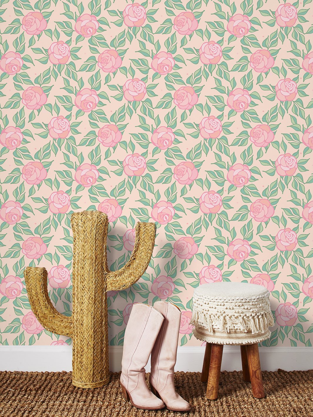 'Groovy Floral' Wallpaper by Barbie™ - Peach