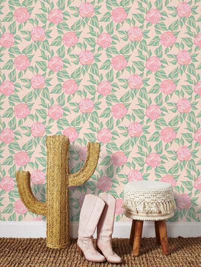 groovy floral wallpaper by barbie peach