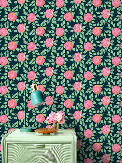 'Groovy Floral' Wallpaper by Barbie™ - Peacock