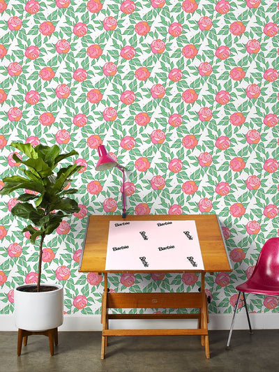 'Groovy Floral' Wallpaper by Barbie™ - Rose