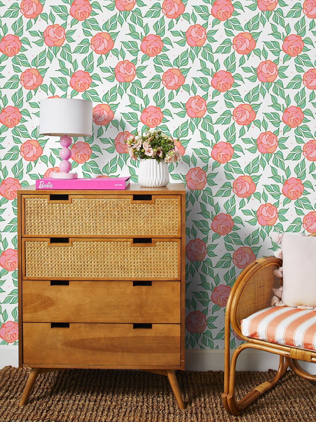 'Groovy Floral' Wallpaper by Barbie™ - Watermelon