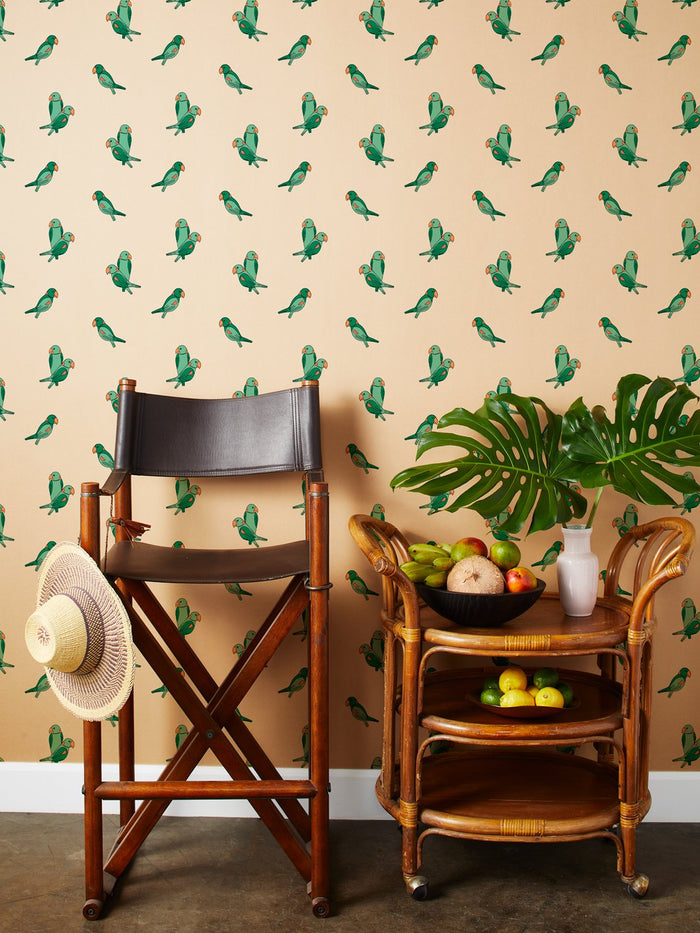 'Alexandrine Parakeet' Kraft Wallpaper by Tea Collection
