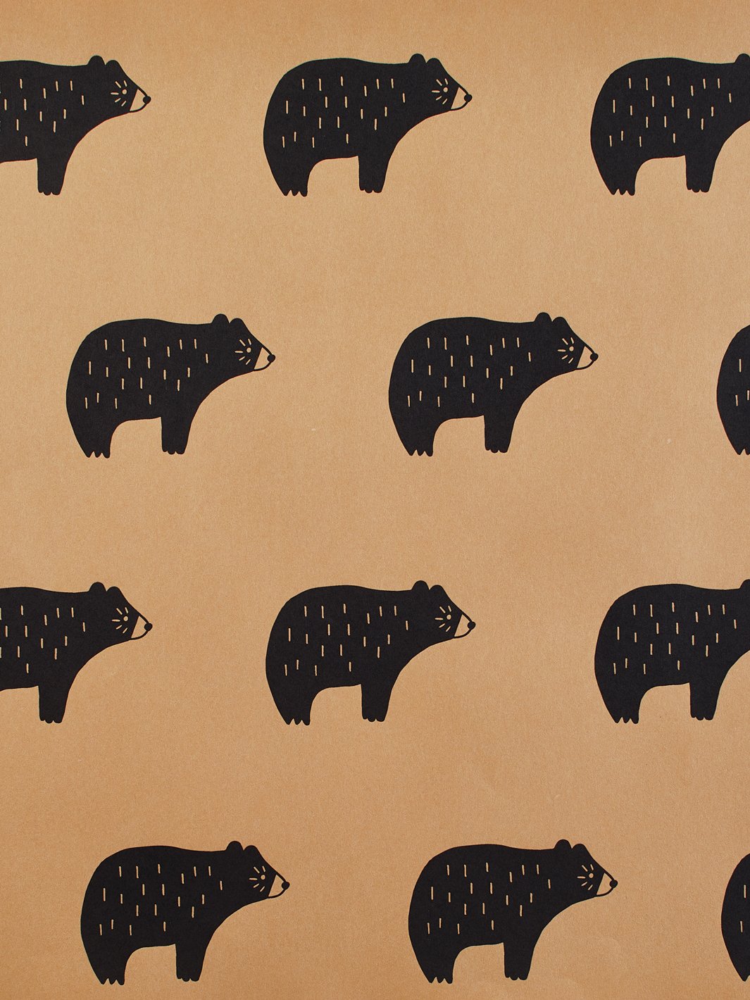 'Chubby Bear' Kraft' Wallpaper by Tea Collection - Black