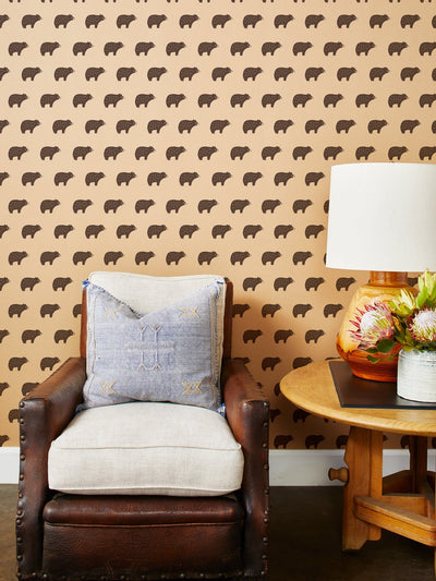 'Chubby Bear' Kraft' Wallpaper by Tea Collection - Chocolate