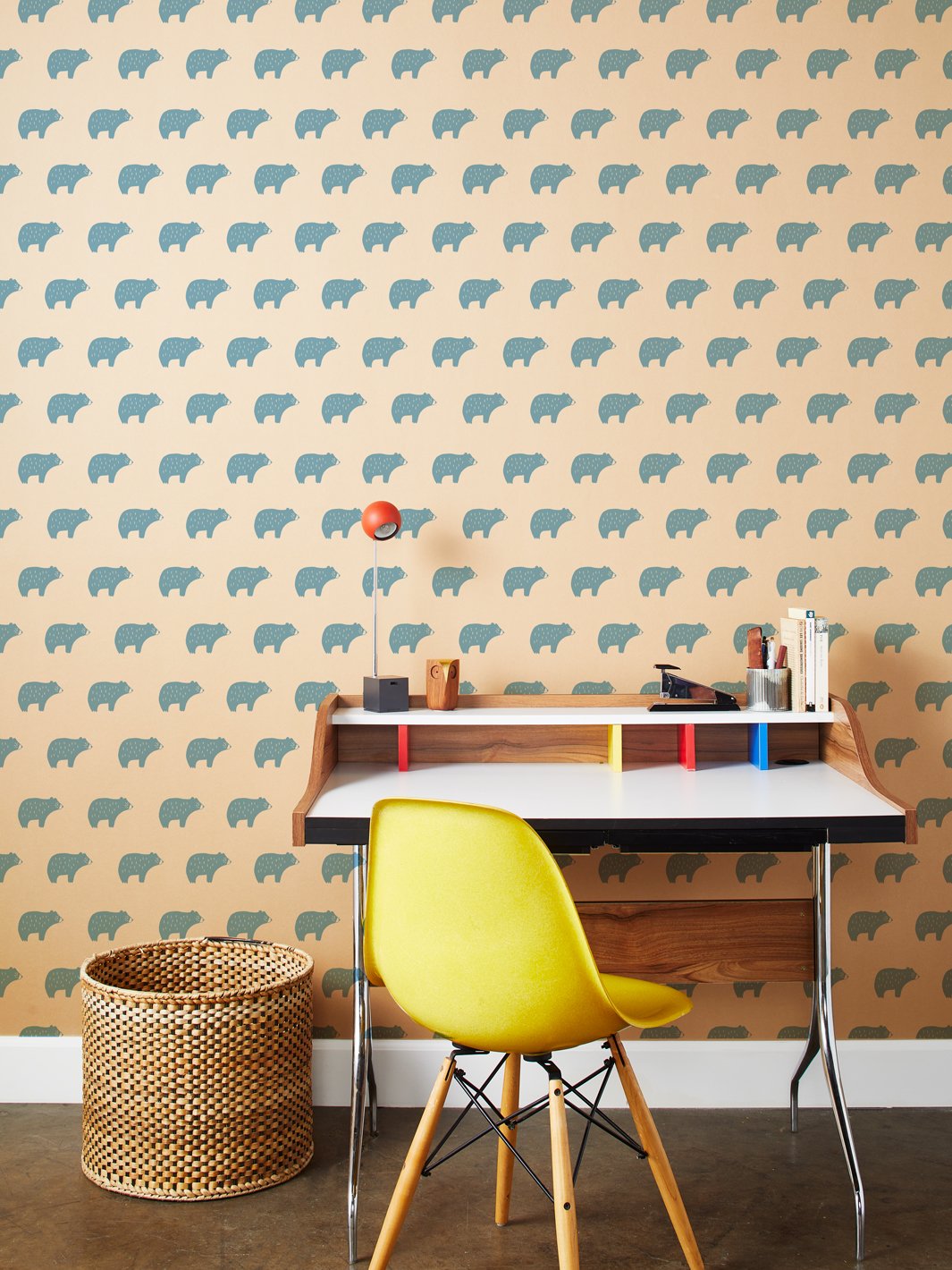 chubby bear kraft wallpaper by tea collection cornflower