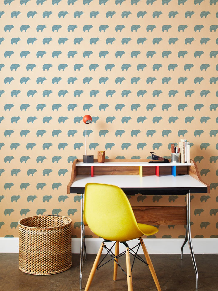 chubby bear kraft wallpaper by tea collection cornflower