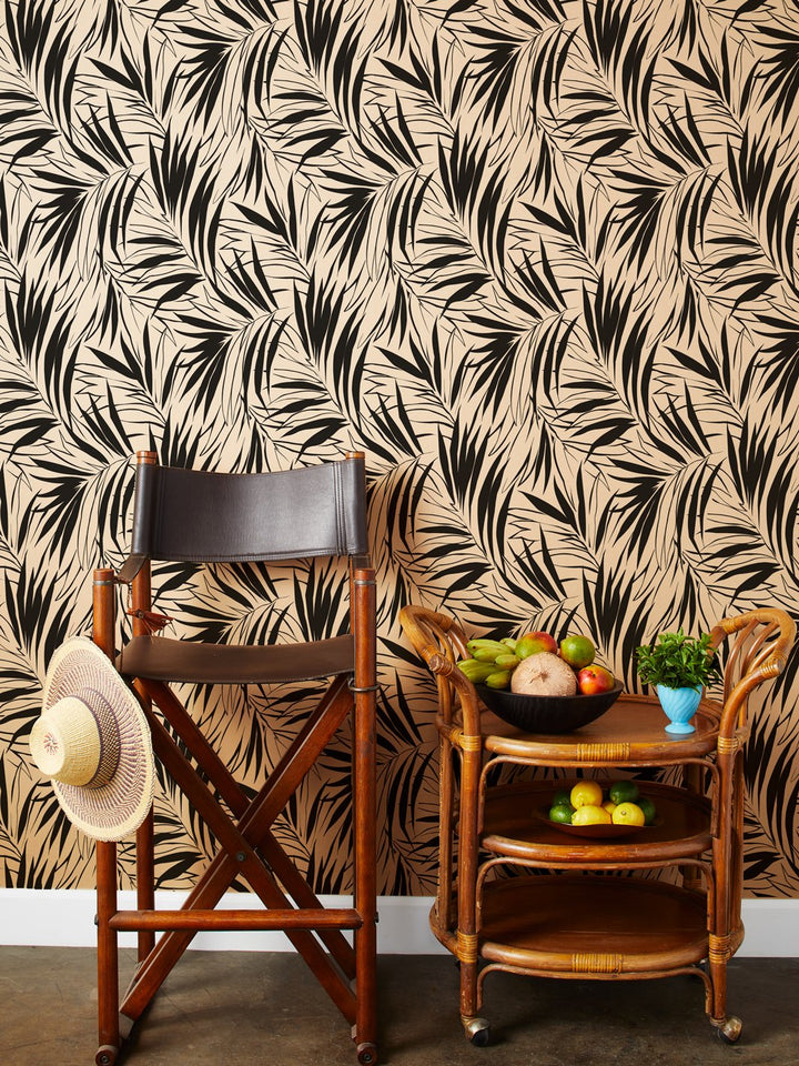 majesty palm kraft wallpaper black