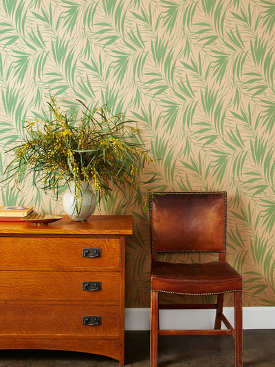 'Majesty Palm' Kraft' Wallpaper by Wallshoppe - Jade