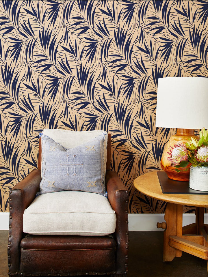 majesty palm kraft wallpaper navy