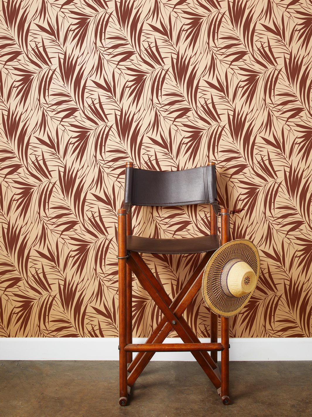 'Majesty Palm' Kraft' Wallpaper by Wallshoppe - Rust
