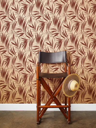 'Majesty Palm' Kraft' Wallpaper by Wallshoppe - Rust