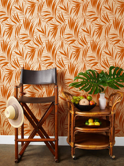 'Majesty Palm' Kraft' Wallpaper by Wallshoppe - Terracotta